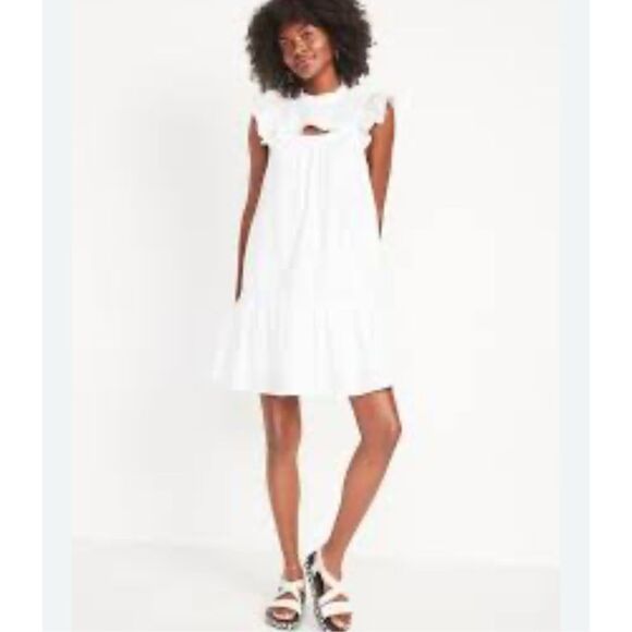 NEW Old Navy Black Fit & Flare Flutter-Sleeve Mini Lined 100% Cotton Dress 4X - Picture 1 of 3
